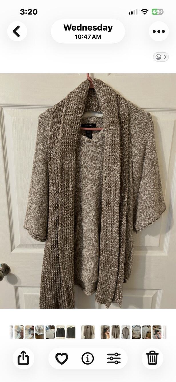 Style & Co Women's Size ML Open Front Tan/Taupe Pocket Cardigan